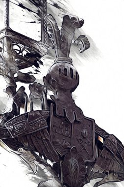 Antika sokak feneri el yapımı sanat eskileri çiziyor.