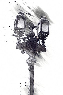 Antika sokak feneri el yapımı sanat eskileri çiziyor.