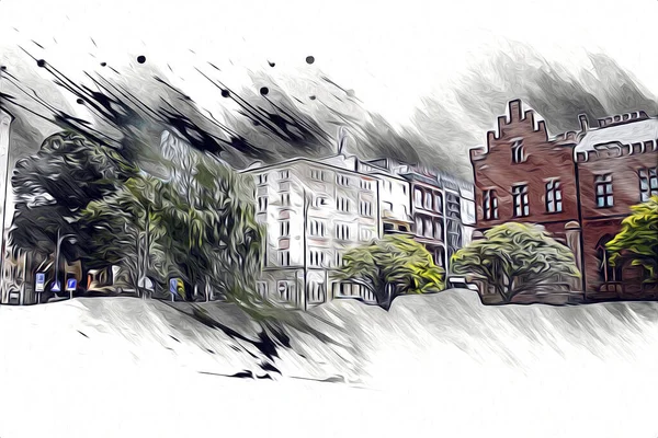 Kolobrzeg Oude Stad Stadhuis Polen Illustratie Tekening Schets — Stockfoto