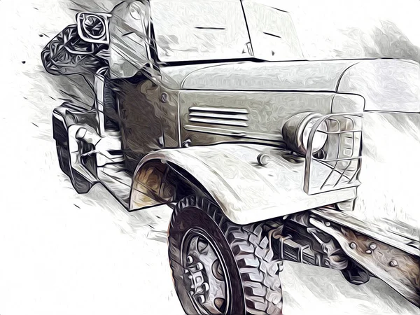 Бронеавтомобіль Технічний Військовий Вантажівка Мистецтво Ілюстрація Ізольований Ескіз — стокове фото