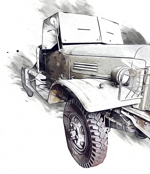 Veicolo Blindato Tecnico Militare Camion Arte Illustrazione Isolato Schizzo — Foto Stock