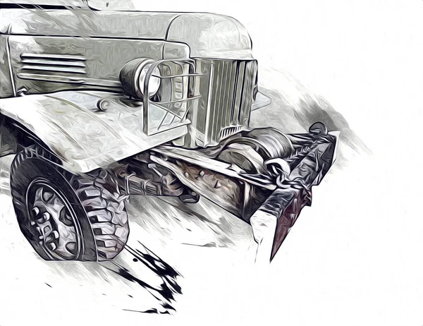 Veicolo Blindato Tecnico Militare Camion Arte Illustrazione Isolato Schizzo — Foto Stock