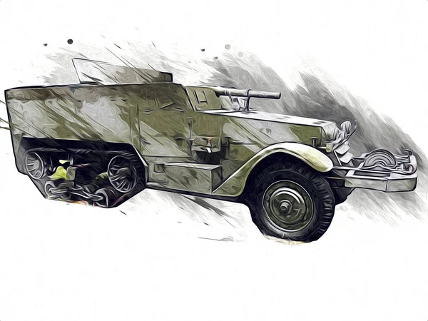 Panzerfahrzeug Technische Militärische Lkw Kunst Illustration Isolierte Skizze — Stockfoto