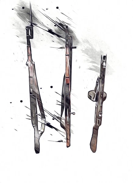 Revolver Illustration Pistolet Vintage Dessinée Main Ensemble Vieux Pistolets Style — Photo