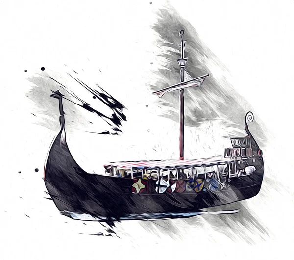 Bateau Pirate Naviguant Sur Mer Illustration Art Dessin Croquis Vintage — Photo