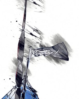 Korsan bayrağında kafatası ve kemikler, resim çizimi klasik