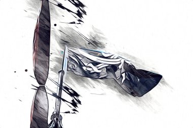 Korsan bayrağında kafatası ve kemikler, resim çizimi klasik