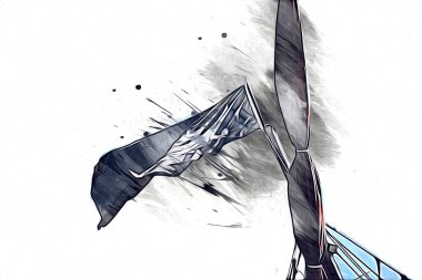 Korsan bayrağında kafatası ve kemikler, resim çizimi klasik