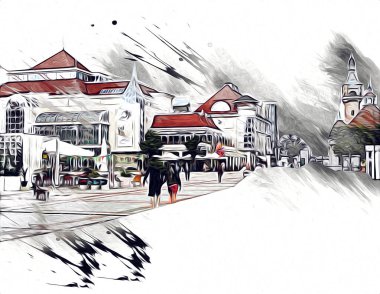 Sopot sanat çiziminde kare ve gezinti mimari dönüm noktası