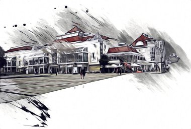 Sopot sanat çiziminde kare ve gezinti mimari dönüm noktası