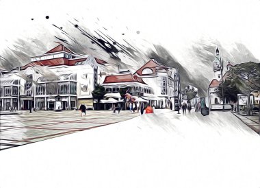 Sopot sanat çiziminde kare ve gezinti mimari dönüm noktası