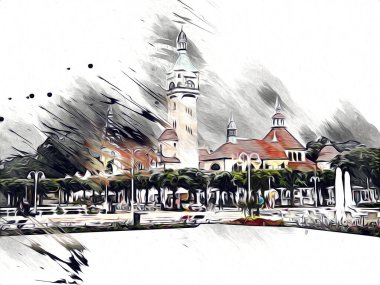 Sopot sanat çiziminde kare ve gezinti mimari dönüm noktası