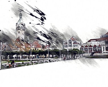 Sopot sanat çiziminde kare ve gezinti mimari dönüm noktası