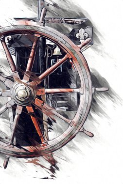 Macera seyahatinin, turizmin, açık havanın sembolü. El çizimi retro direksiyon çizimi