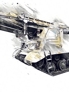 Vintage tank izole çizim sanat illüstrasyonu