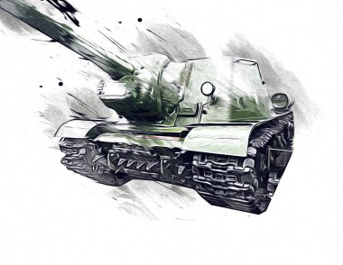 Vintage tank izole çizim sanat illüstrasyonu