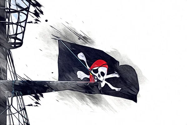 Lebka Kosti Pirátské Vlajce Ilustrační Kresba Skica Vintage — Stock fotografie