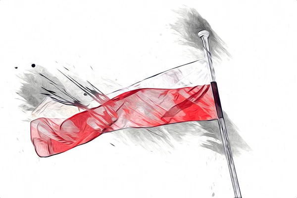 Polen Zwaaien Vlag Geïsoleerde Achtergrond Kunst Illustratie Tekening Vintage — Stockfoto