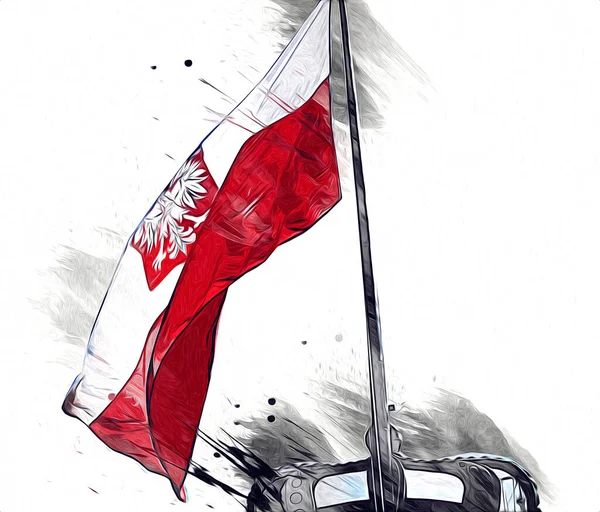 Polonia Sventolando Bandiera Sfondo Isolato Arte Illustrazione Disegno Vintage — Foto Stock