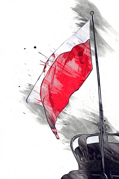 Lengyelország Integetett Zászló Elszigetelt Háttér Művészet Illusztráció Rajz Évjárat — Stock Fotó