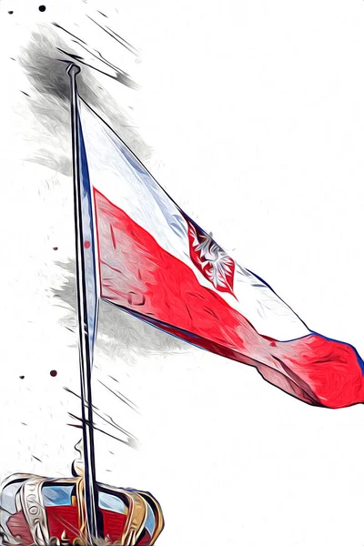 Polen Zwaaien Vlag Geïsoleerde Achtergrond Kunst Illustratie Tekening Vintage — Stockfoto