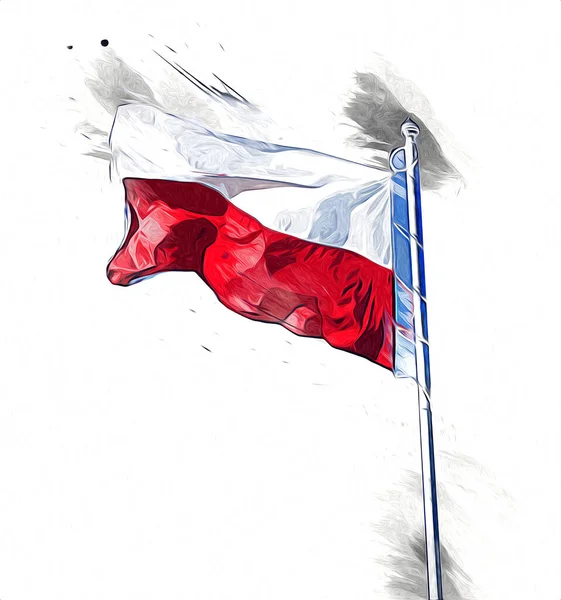 Polonia Sventolando Bandiera Sfondo Isolato Arte Illustrazione Disegno Vintage — Foto Stock