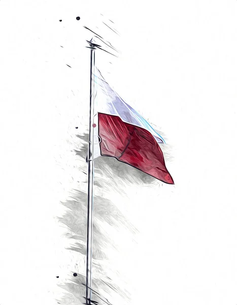 Polen Schwenkt Flagge Auf Isoliertem Hintergrund Kunst Illustration Zeichnung Jahrgang — Stockfoto