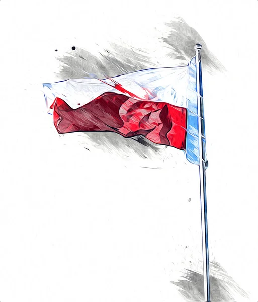 Polen Schwenkt Flagge Auf Isoliertem Hintergrund Kunst Illustration Zeichnung Jahrgang — Stockfoto