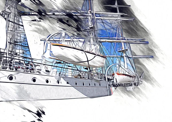 Antieke Boot Zee Motief Tekening Handgemaakte Illustratie Kunst Vintage Tekening — Stockfoto