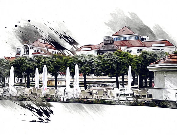 Plaza Paseo Arquitectónico Hito Sopot Dibujo Ilustración Arte —  Fotos de Stock