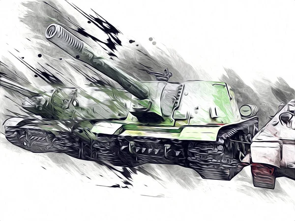 Vintage Tank Geïsoleerde Tekening Schets Kunst Illustratie — Stockfoto