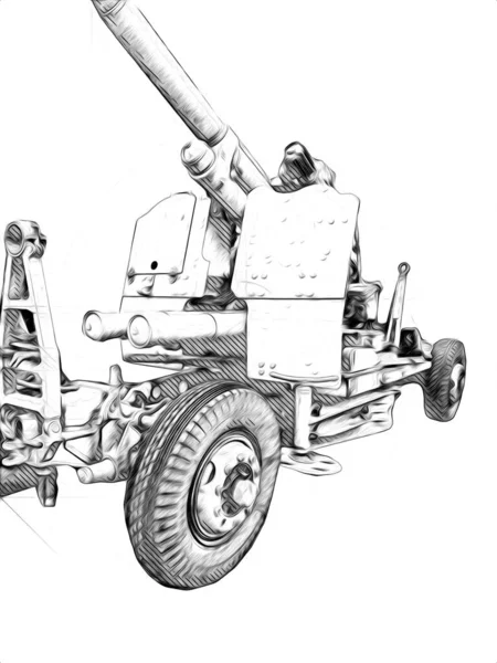 Luftvärn Pistol Konst Illustration Militär Ritning Skiss — Stockfoto