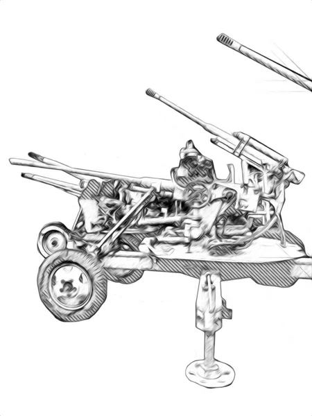 Dibujo Dibujo Militar Ilustración Pistola Antiaérea — Foto de Stock