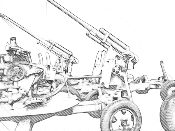 Vliegtuig Pistool Kunst Illustratie Militaire Tekening Schets — Stockfoto