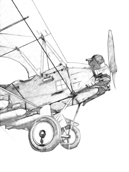 Viejo Avión Combate Aislado Sobre Fondo Blanco Arte Vintage Ilustración —  Fotos de Stock