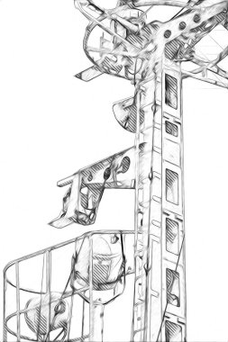 Donanma gemisinde askeri radar takibi, sanat eseri çizimi klasik.