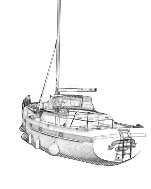 Yelkenli tekneler marina sanat illüstrasyonuna yerleştirildi.