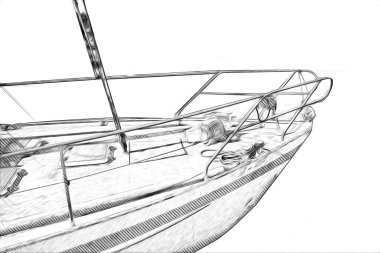 Yelkenli tekneler marina sanat illüstrasyonuna yerleştirildi.