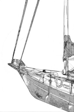 Yelkenli tekneler marina sanat illüstrasyonuna yerleştirildi.