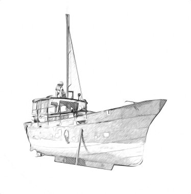 Yelkenli tekneler marina sanat illüstrasyonuna yerleştirildi.