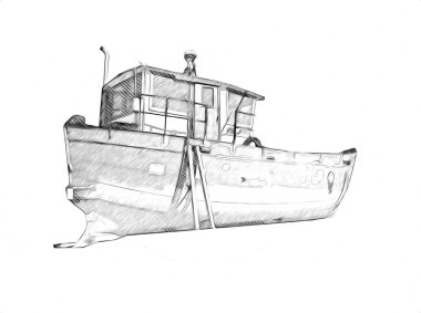 Yelkenli tekneler marina sanat illüstrasyonuna yerleştirildi.