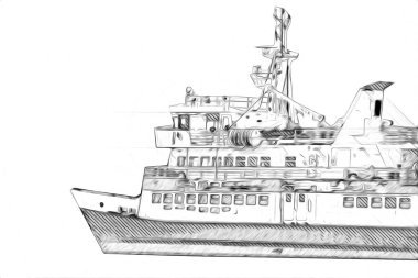 Yelkenli tekneler marina sanat illüstrasyonuna yerleştirildi.