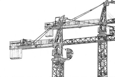 Şantiye iskelesi, klasik resim çizimi olan bir inşaat alanı.
