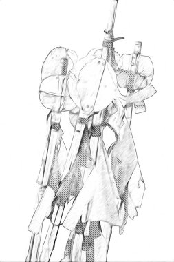 Rüzgarda dalgalanan renkli deniz yelkenli bayrakları sanat eseri çizimleri