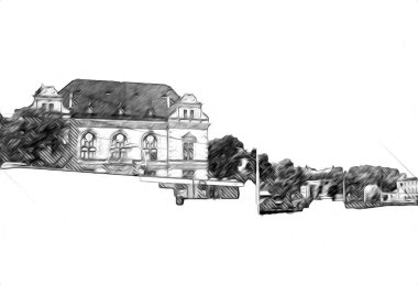 Polonya 'daki Gdansk şehrinin mimarisinin güzel bir görüntüsünün suluboya çizimi veya çizimi