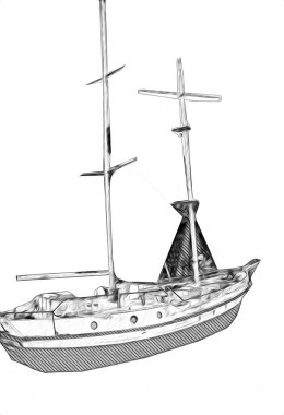 Yelkenli tekneler rıhtıma, liman sanatı illüstrasyonları klasik