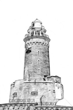 El çizimi suluboya deniz feneri illüstrasyon sanat klasiği çizimi