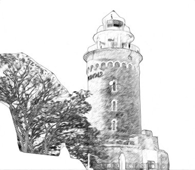 El çizimi suluboya deniz feneri illüstrasyon sanat klasiği çizimi