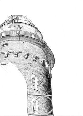 El çizimi suluboya deniz feneri illüstrasyon sanat klasiği çizimi