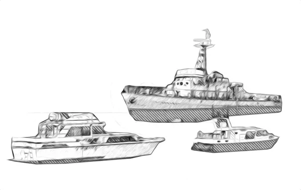 Парусные Лодки Спрятанные Марина Арт Иллюстрации Винтажного Ретро — стоковое фото